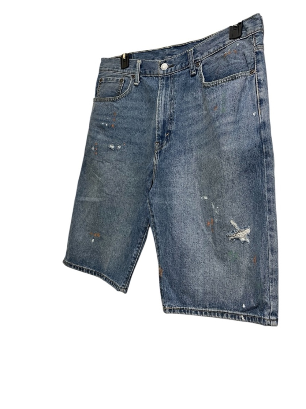 LEVI 569 DISTRESSED PAINT-SPLATTER DESIGN DENIM SHORTS MENS COLOR BLUE SIZE 34L*